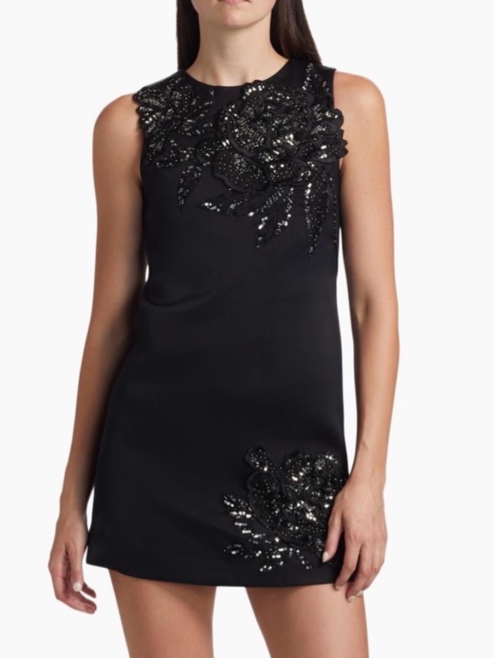 Alice + Olivia Clyde Black Beaded Floral Mini Dress